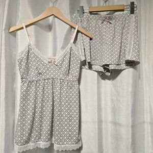 Grey And Pink Babydoll With Lace Cami and Shorts Pajama Set